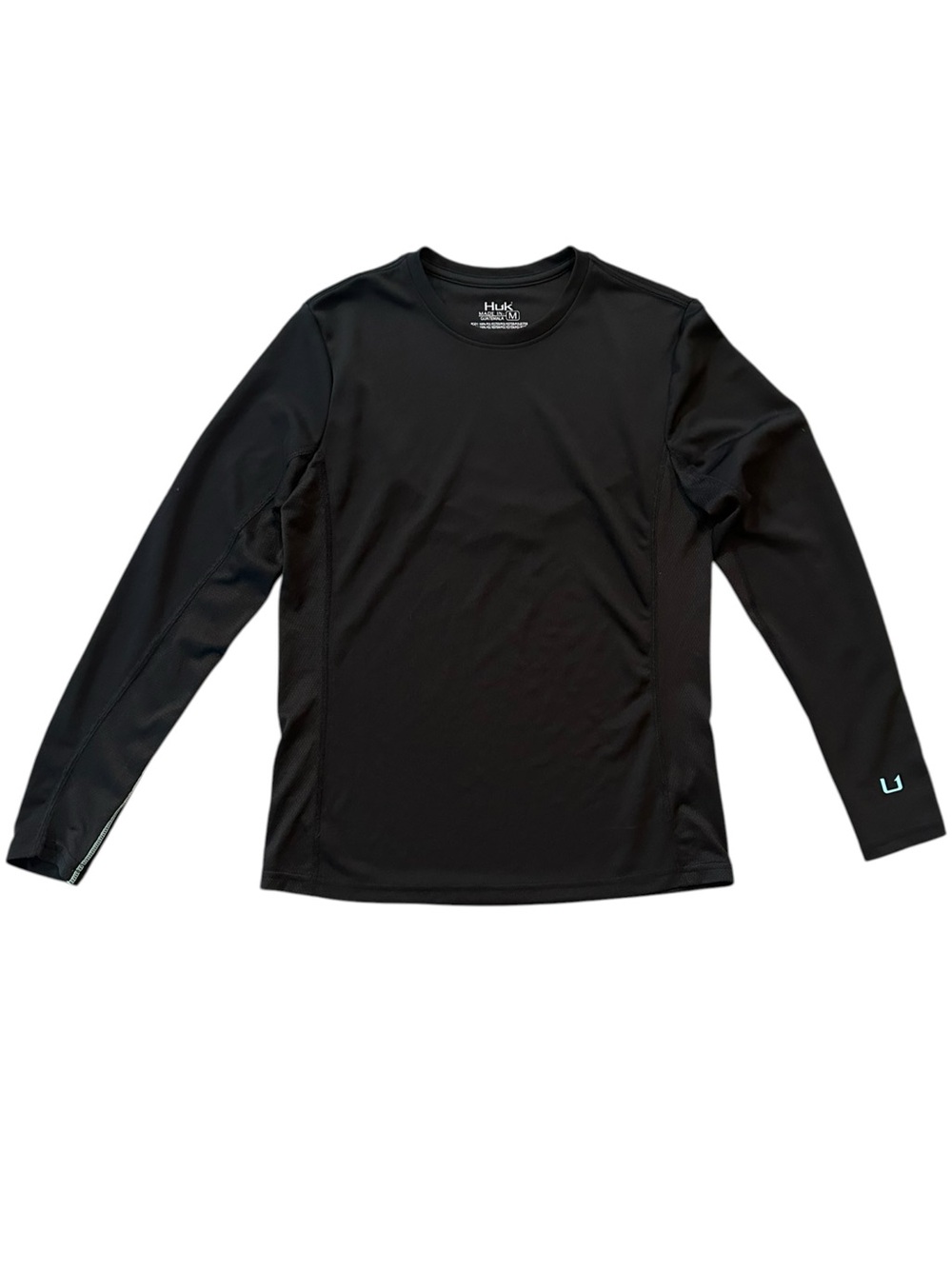 HUK Fishing black & aqua base layer long sleeve top size Medium